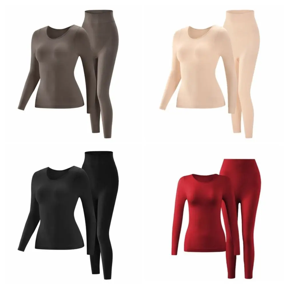 Tops Pants Women Thermal Underwear Round Neck Bottoming Shirt Thermal Clothes Set Lingerie Winter Warmth Long Underwear