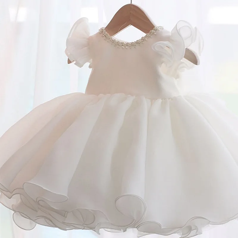 2025 Hot Selling New Girl's Lotus Leaf Cuff Pearl Design Decorative Waist Dress