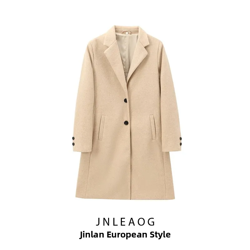 

JNLEAOG Soft Women's Faionable Coat Autumn New Design Street Sle Long Sve Mid-Length Polyester Fiber Single Button