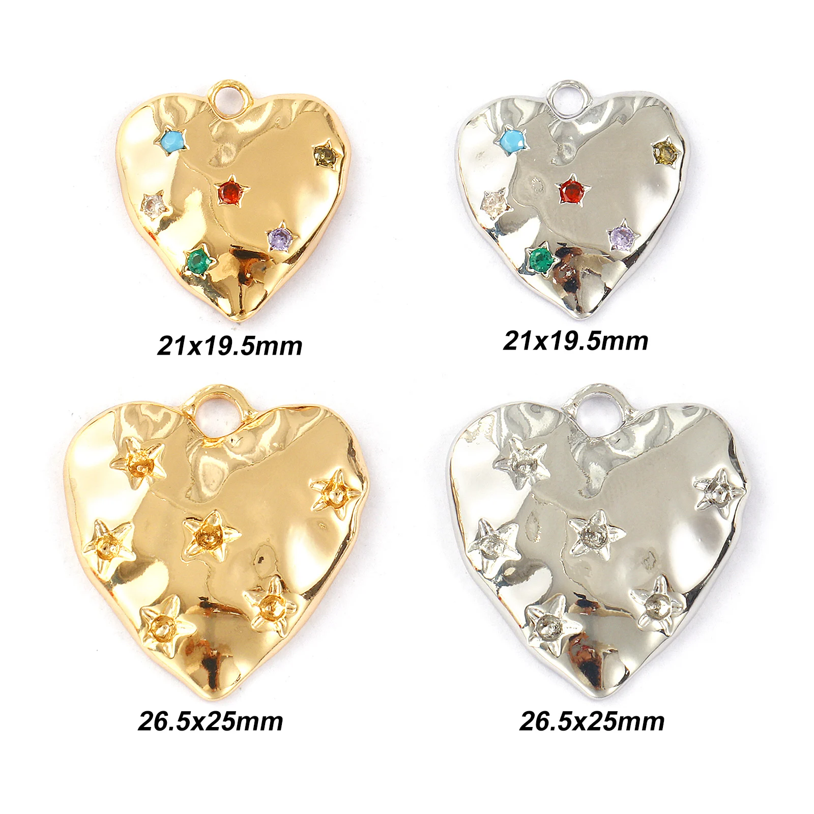 2pcs Brass Charms Valentine's Day Gold Color Heart Star Micro Pave Multicolour Cubic Zirconia Pendants DIY Necklace Jewelry Gift