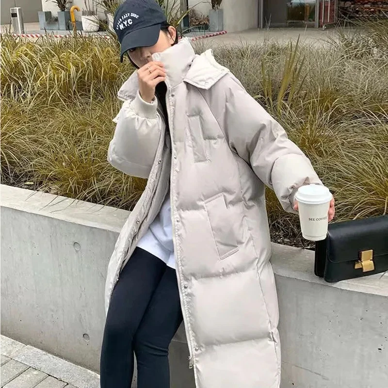 

2023 Winter Women's New Down Jacket South Korean Fashion Medium Long Over Knee Coats Oversized Commuter Thickened Cotton Parkas