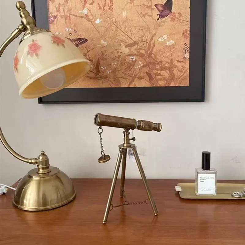 Indian brass telescope magnifying glass study tabletop ornament