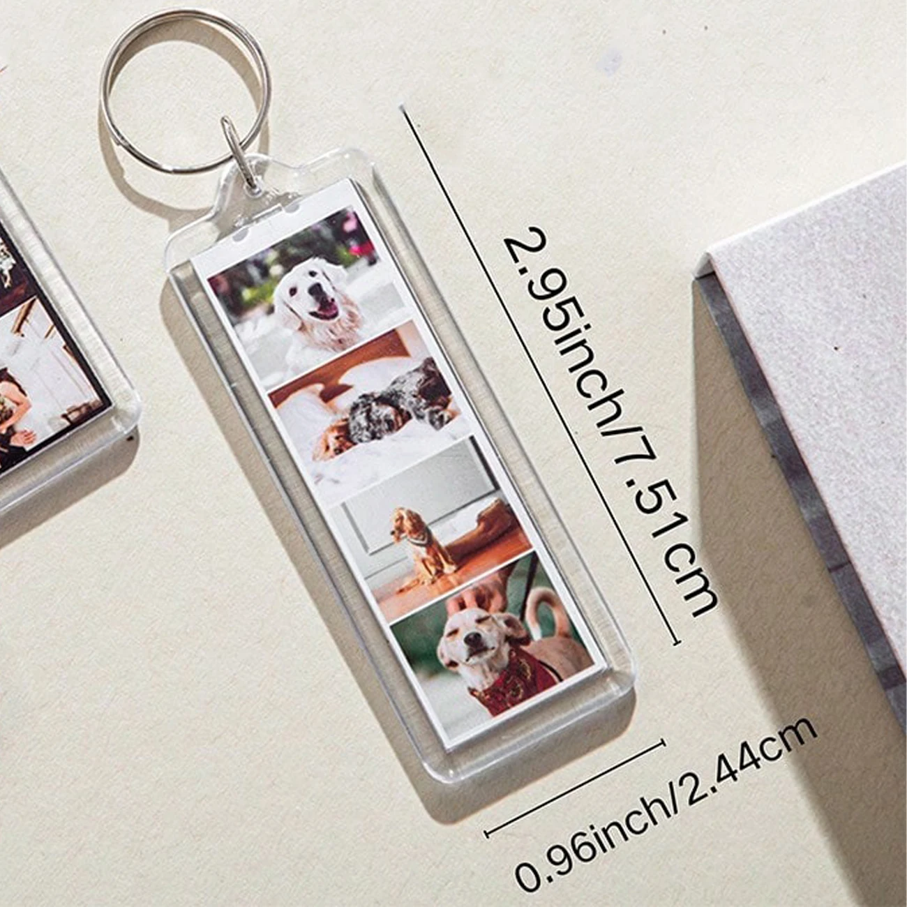Custom Long Collage Acrylic Keychain, 2D Flat Multi‑Photo Keyring, Upload Multiple Pictures, Photo Splice Charm, Pet Family Coup