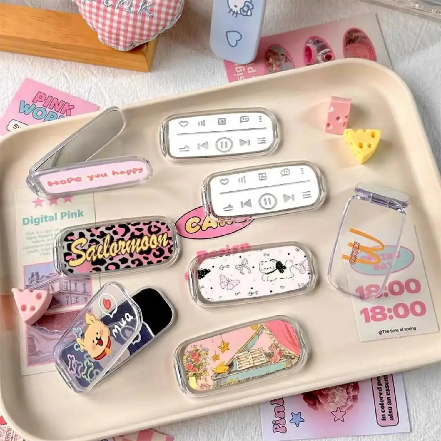 

Складное зеркало для макияжа Blue Star с невидимым держателем для телефона в виде мультяшного персонажа, милый портативный держатель-наклейка, новая универсальная настольная клейкая подставка