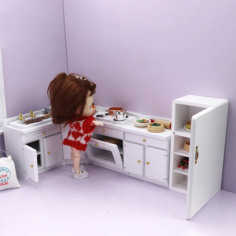 1:12 Doll House Furniture Kitchen Decorations OB11 Simulated Cooktop Cabinet Refrigerator Scene Model Dollhouse Accessories
