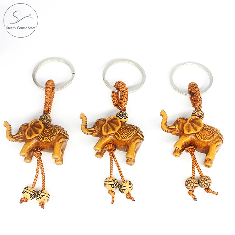 Cute Lifelike Animal Elephant Keychain Carving Riches Lucky Key Chain Pendant 3D Engraving Pendant Bags Key Holder Jewelry