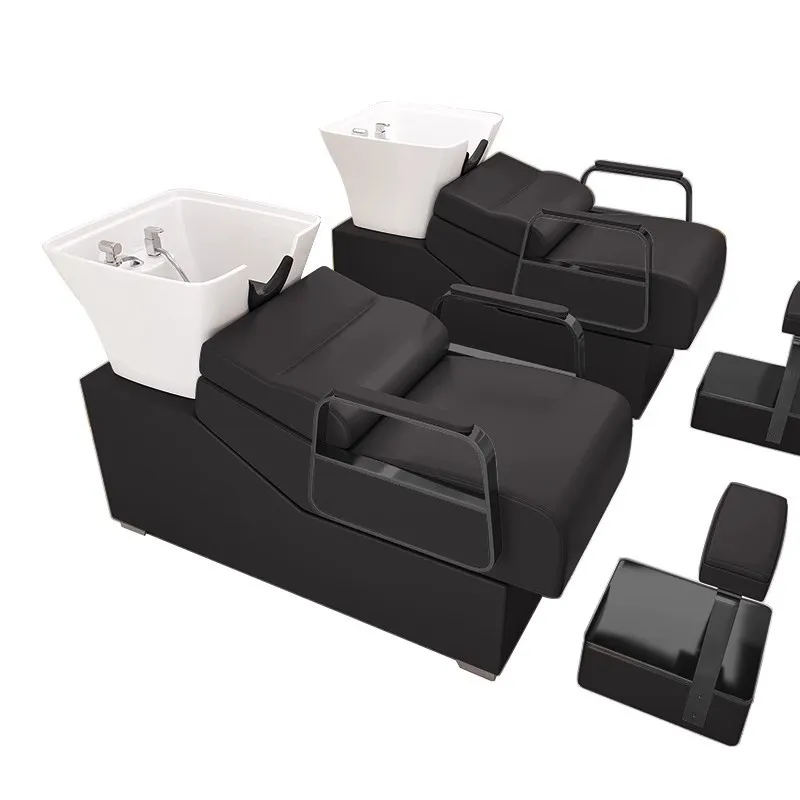 High-performance water spray shampoo bed, semi-reclining stainless steel shampoo chair, ceramic deep basin shampoo table