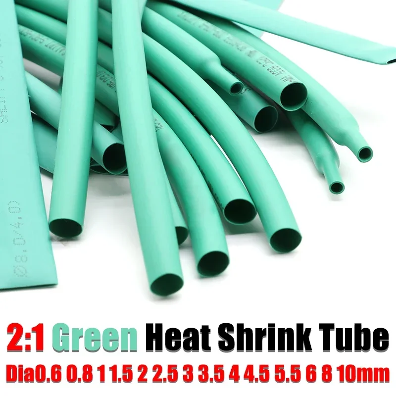 1Meter Green Dia 0.6 0.8 1 1.5 2 2.5 3 3.5 4 4.5 5.5 6 8 10mm PE Heat Shrink Tubeing 2:1 Shrink Ratio Insulated Wire Shrink wrap