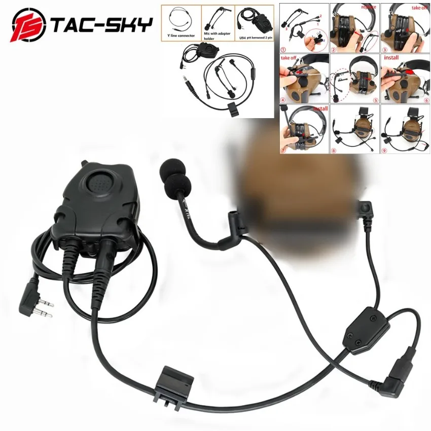 TS TAC-SKY Tactical Headset Accessory Outdoor Hunting Y Cable Set Compatible with U94 PTT for Pelto PTT and COMTA Microphone