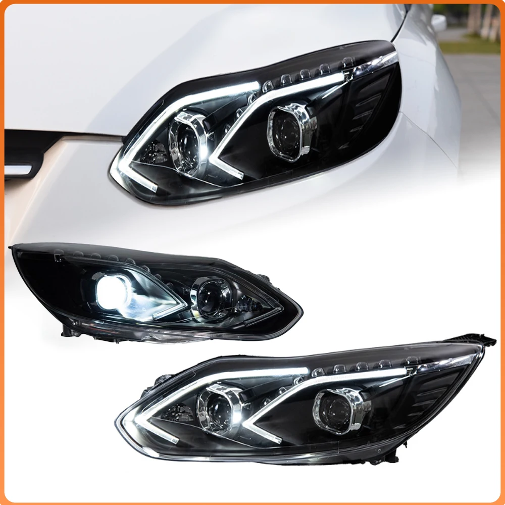 

Передние фары для Ford Focus 2012-2014, светодиодные автофары, комплект для модернизации, высококачественные динамические линзы с двумя проекторами, аксессуары.