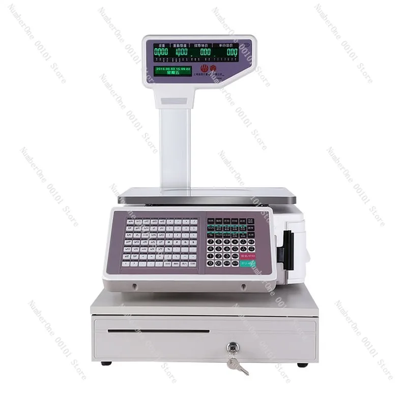 Báscula electrónica de código de barras versión en inglés, báscula de impresión de etiquetas autoadhesivas, caja registradora de supermercado, pesaje informático de precios
