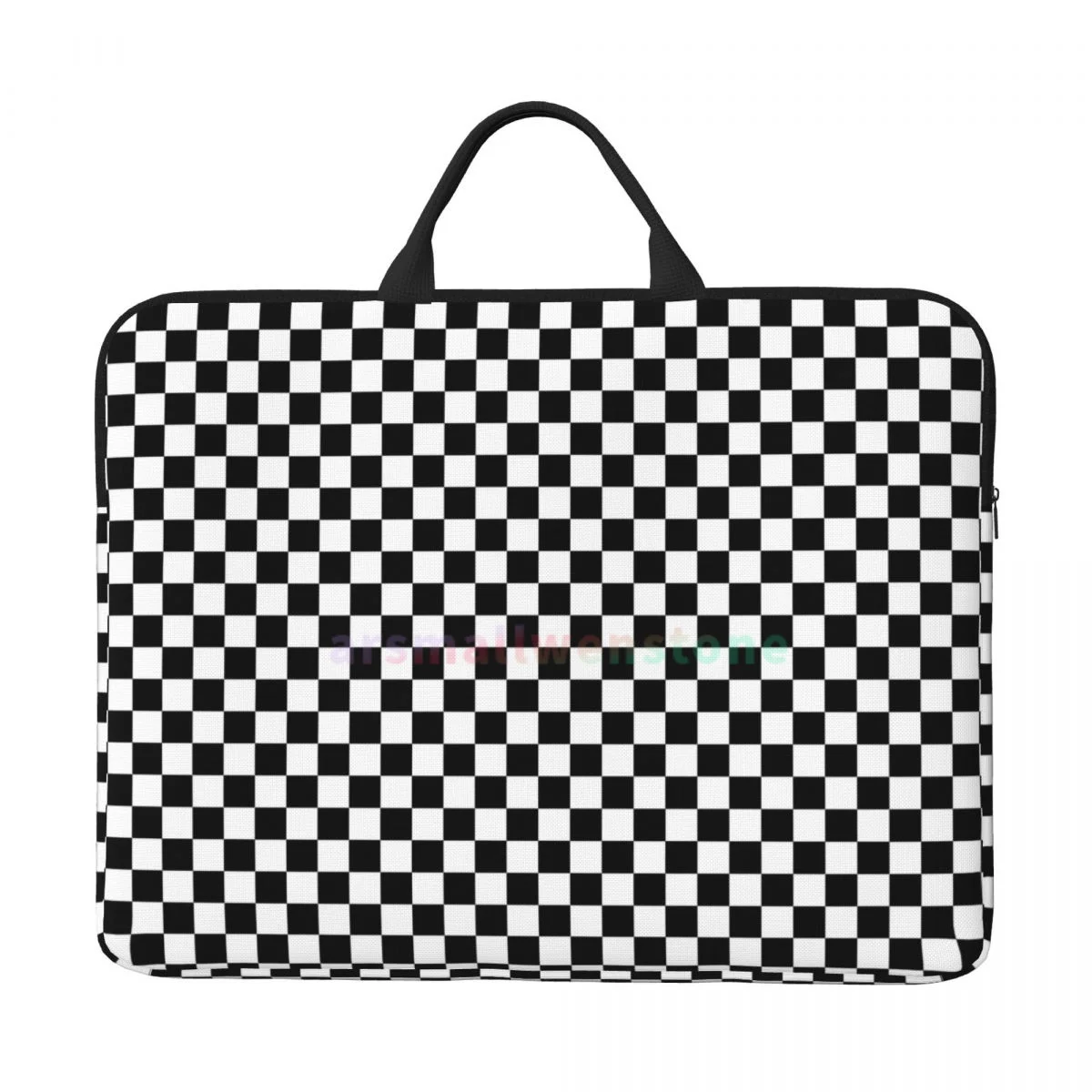 Black And White Grid Laptop Bag Computer Bag Office Business Travel 14 Inch Water Resistant Large Laptop Case