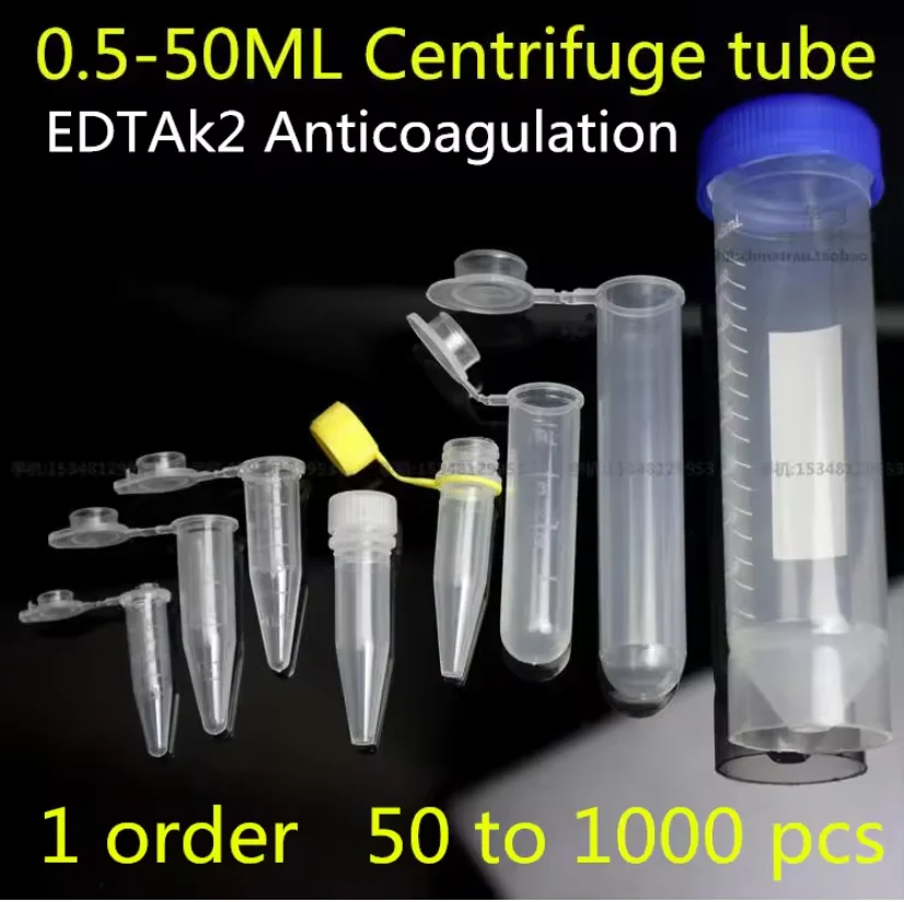 50ml Volume Plastic Bottles with Screw cap Transparent container Anticoagulation EDTAK2 medical Centrifuge tube 0.5 1.5 4 10 15