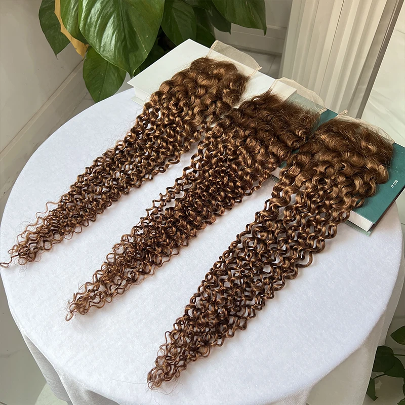 #30 Color Deep Curly 4x6 Transparent Lace Closure 100% Human Hair Melt Skin Pre Plucked Invisible Lace Raw Virgin Human Hair