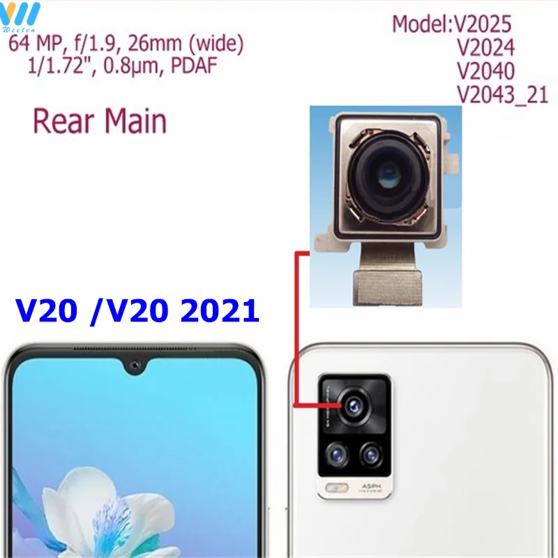 Front Rear Camera For Vivo V20 V20 Pro 2021 Back Main Small Front Facing Camera Module Flex Cable Repair Parts V2025 V2024 V2040