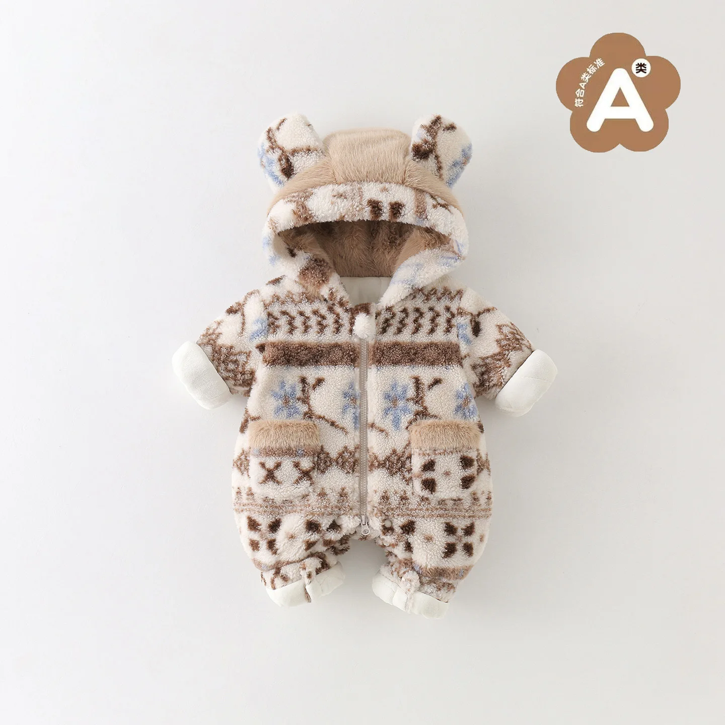 Winter Baby Clothes Go Out Warm Onesie Cute Foreign Style Climbing Clothes Full Moon Romper Thickened Cotton Clothes