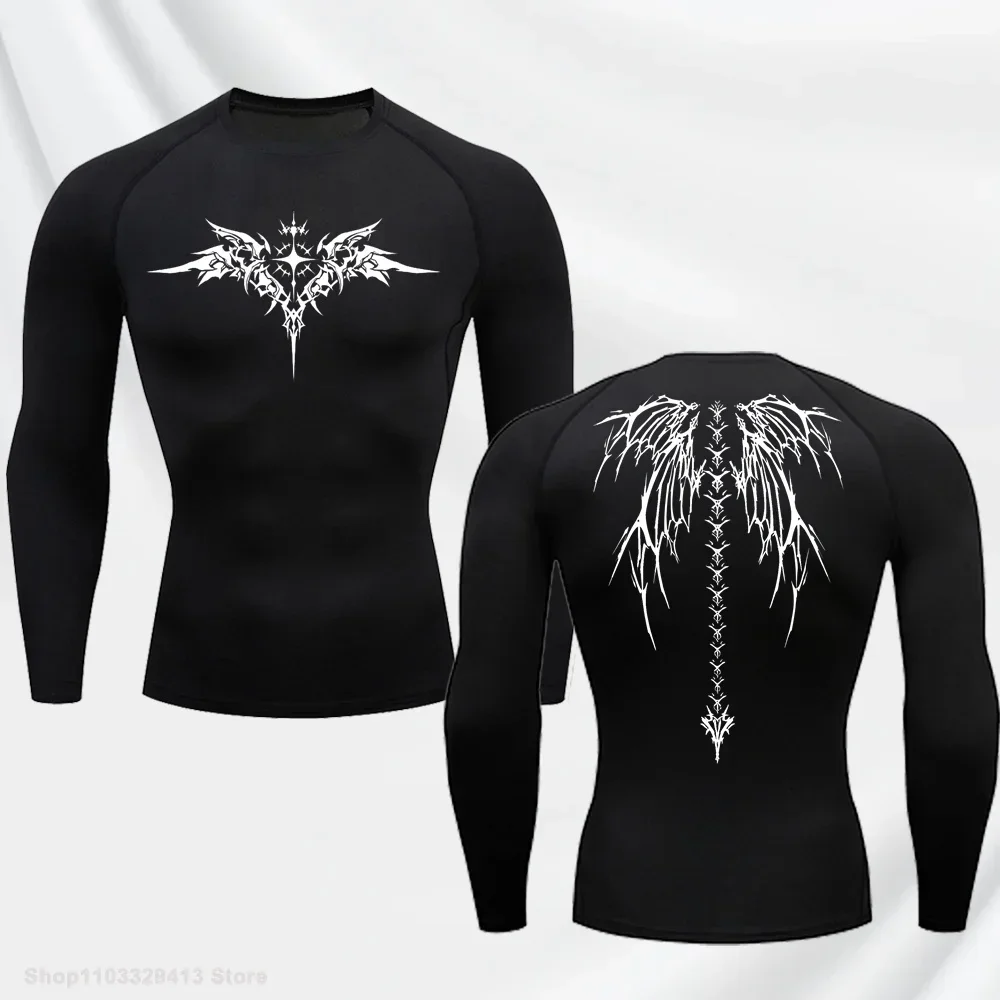 New Men's Casual Anime Print Running Compression T-Shirt Quick-Drying Fitness Sportswear Gym Long Sleeve