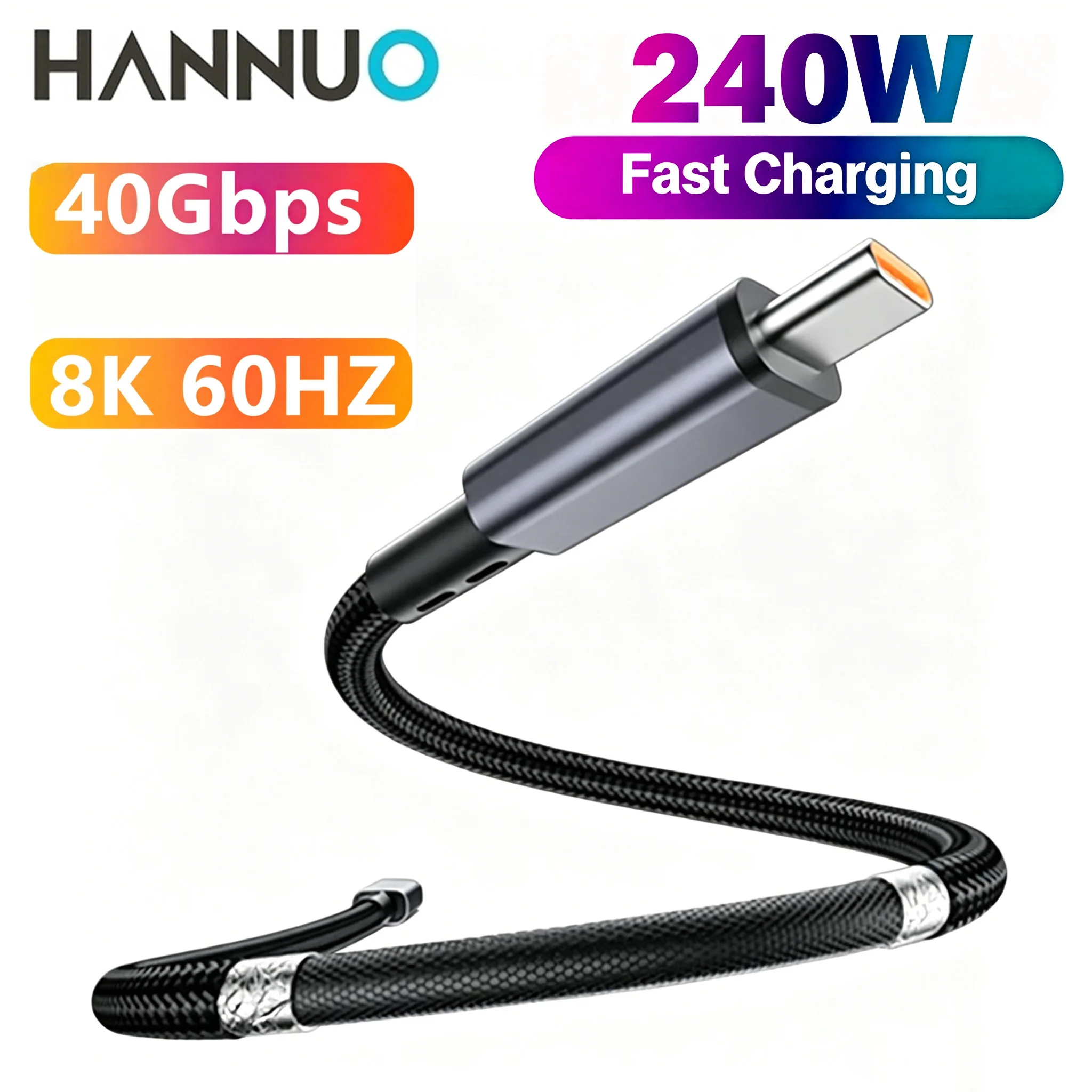 

HANNUO 240W USB C to TYPE C Fast Charging Cable USB4 Braided with 8K Video 40Gbps Speed for iPhone 15 16 17 Samsung Thunderbolt4