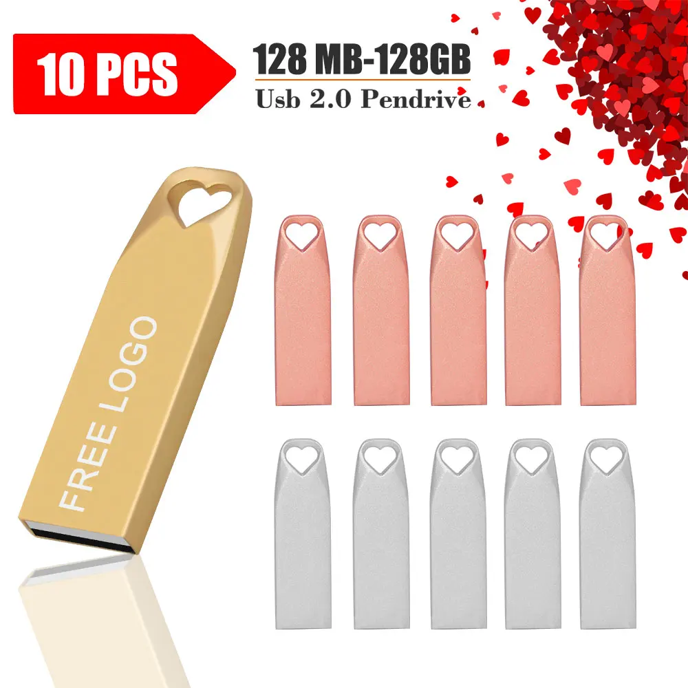 USB Flash Drive com logótipo grátis, Pendrive impermeável, Memory Stick de metal, discos U, alta velocidade, 4GB, 64GB, 128GB, 10 pçs/lote