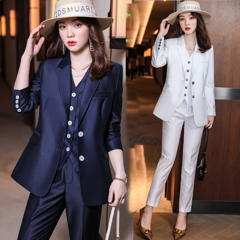 Fashion Elegant Pink High-End Small Business Suit Coat2022Autumn and Winter Elegant Vest Suit Three-Piece Korean Women\'s Clothin