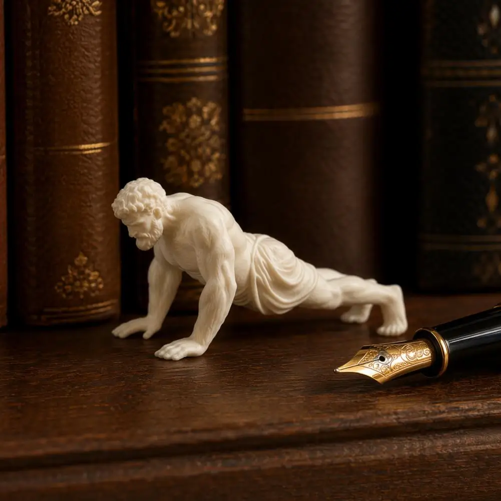 3D Printed Muscle Man Push-Up Sculpture, Greek Retro Fitness Figurine Desktop Decor, Art Statue for Office Bookshelf Gym Shelf,