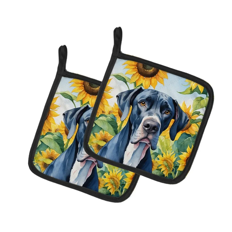 

Пары держателей для кастрюль Great Dane в подсолнухах, кухонные термостойкие держатели для кастрюль, наборы горячих подушечек для духовки для приготовления пищи, выпечки, барбекю 7 1 2