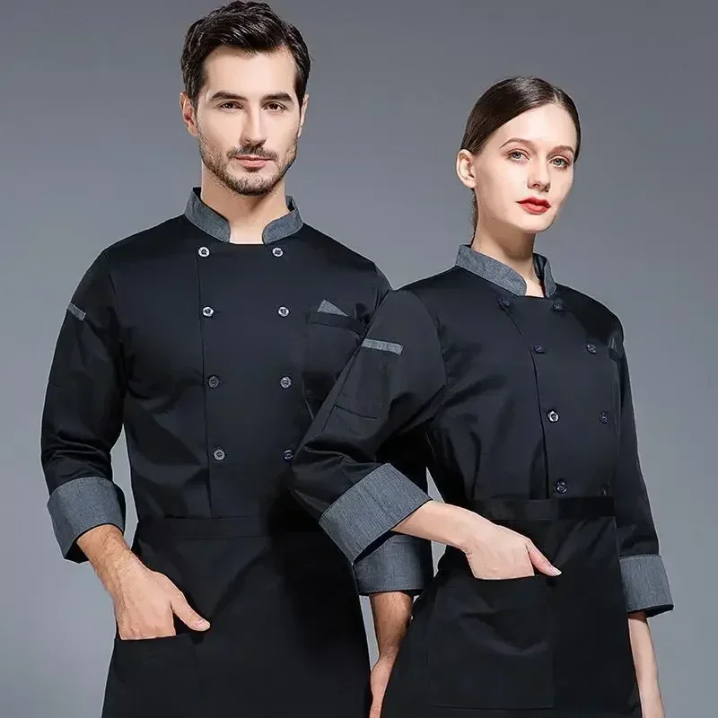 Uniform Cook Work Clothes Sleeve Jacket Waiter Coat Black Long T-shirt Women Restaurant Baker Hotel Logo Chef