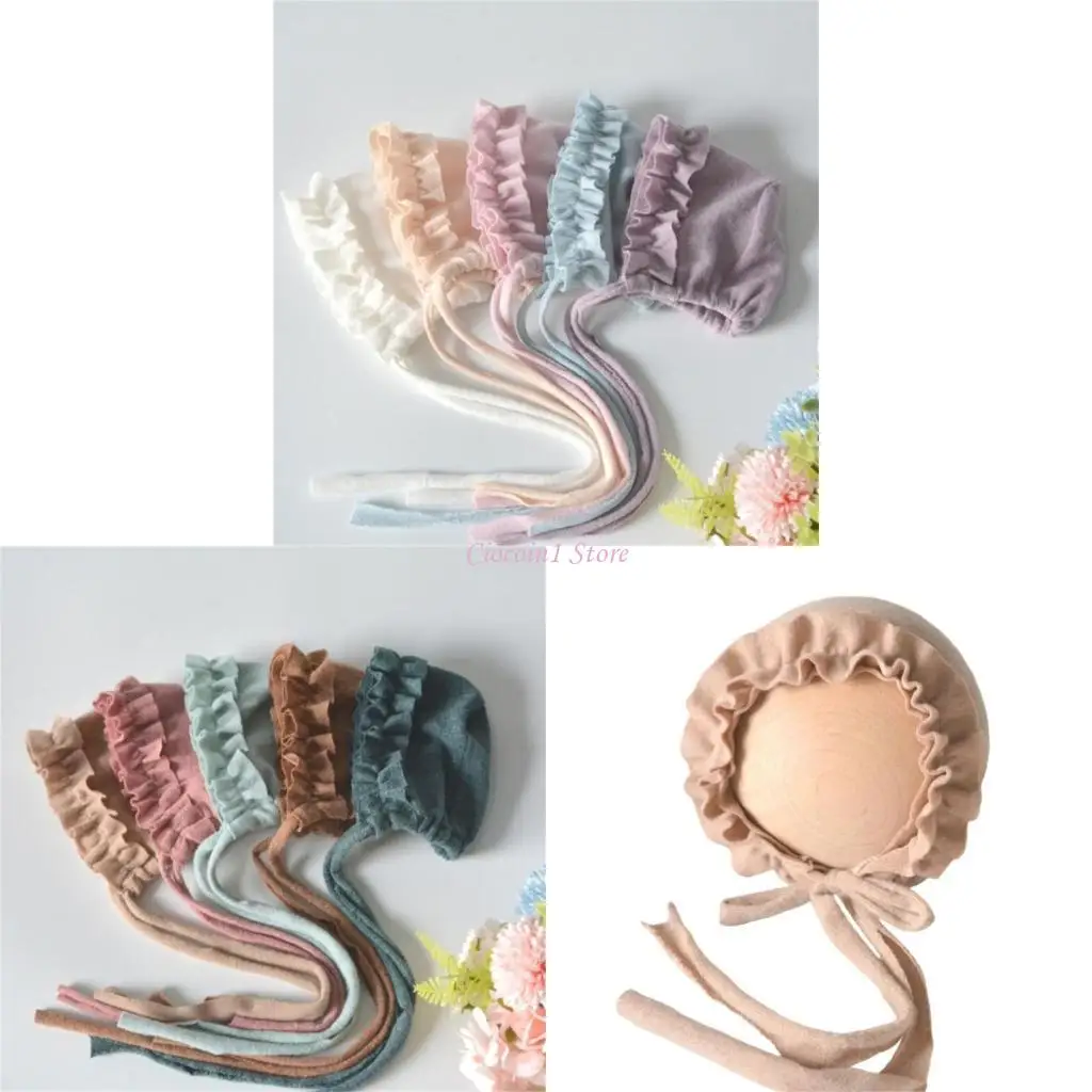 

Y1UB Новорожденные Кружевая Фотография капота завязанная на подбородочной ремень с мягкой тканью улучшает комфорт для первых