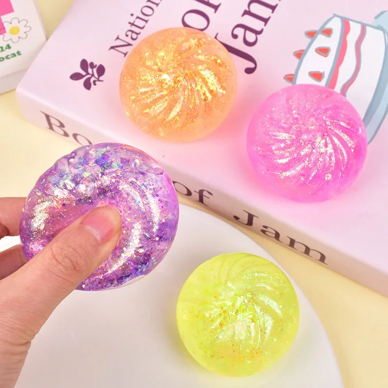 Mini Decompression Toy Glitter Colored Bun Shaped Venting Ball Dumping Bun Decompression Ball Random Color