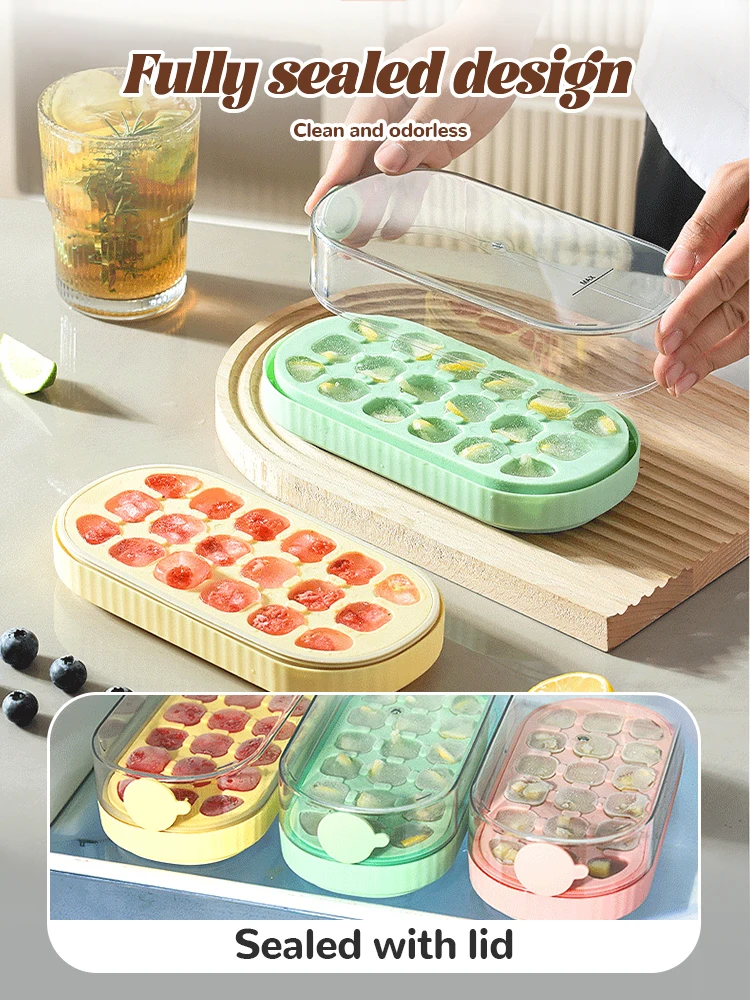 Ice grid ice cube mold, food grade homemade ice cube artifact with lid, ice making box, sealed ice storage box