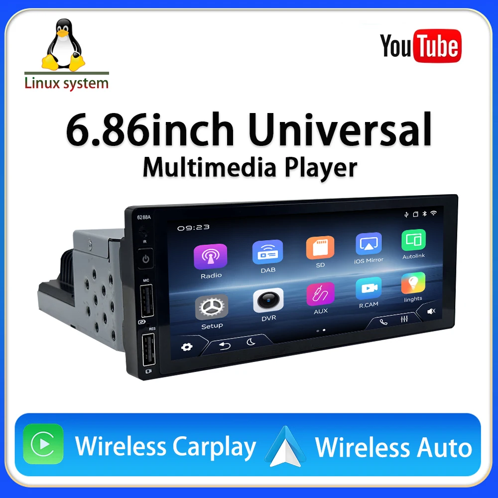 

For universal car player 6.86-inch car player Linux System Carplay Wireless Android Auto Wired USB Radio Bluetooth5.1 FM