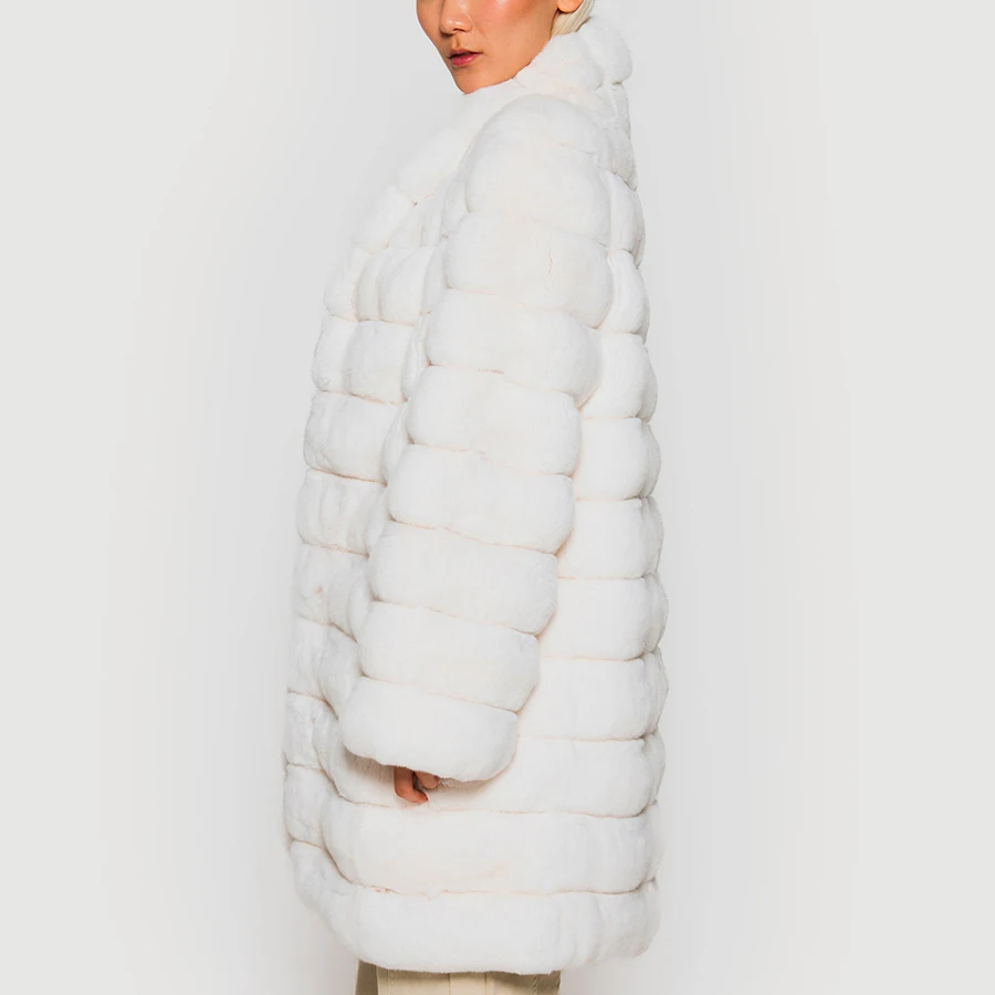 Rex Rabbit Fur Coat White Fur Coat Women Rex Rabbit Fur Jackets Long 2024 New Style Fur Coats Hot Sale