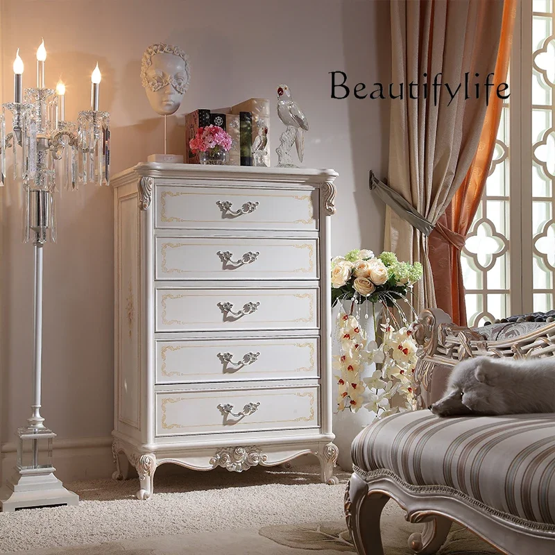 Q Ivory white gold painted old chest cabinet household adult painted storage design locker luxury