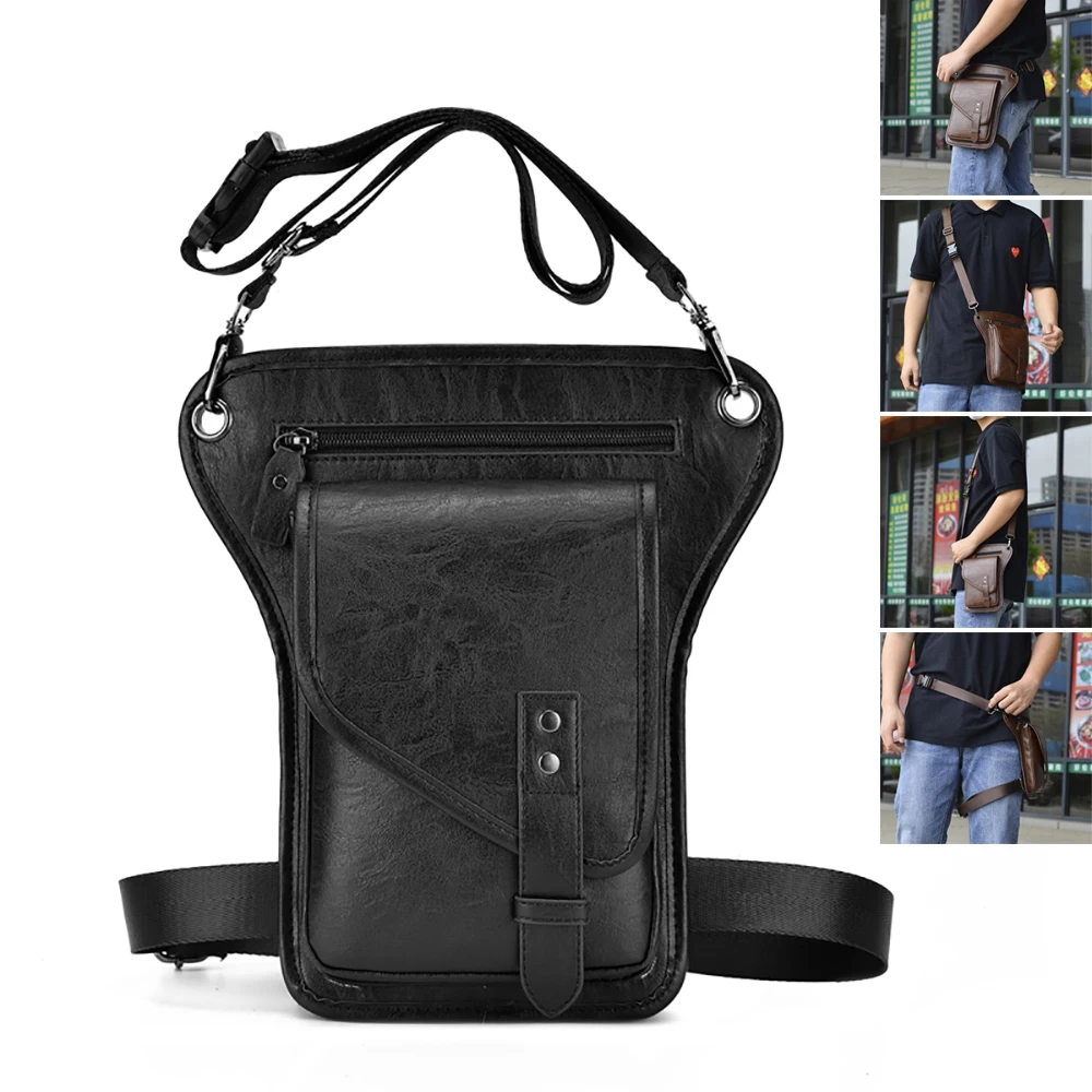 Waist Pack Drop Leg Fanny Hip Belt Bag for Men PU Leather Motorcycle Rider Travel Male Cross Body Thigh Messenger Shoulder Bags