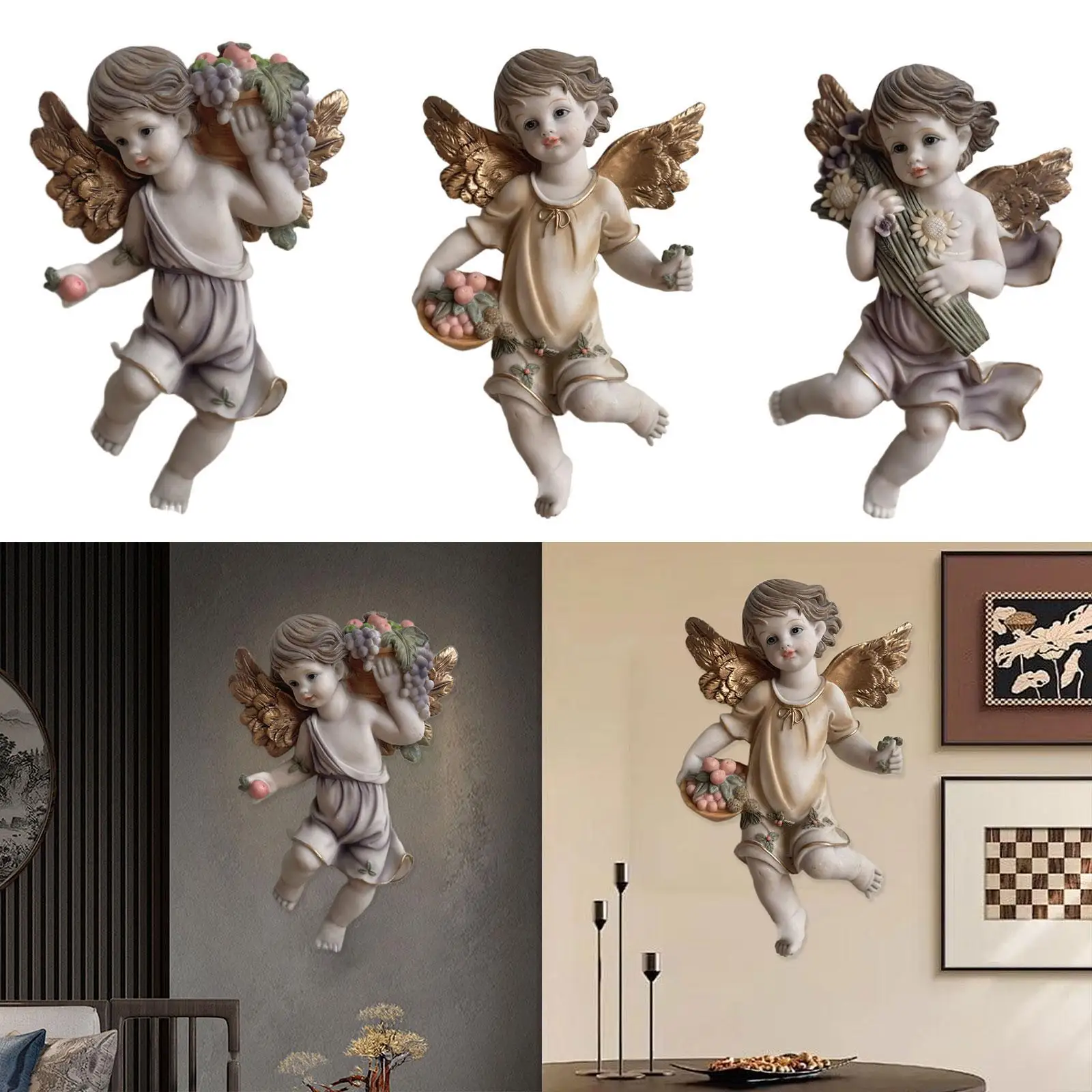 

Resin Angel Cherub Wall Sculpture Angel Statue for Living Tv Shelf Home
