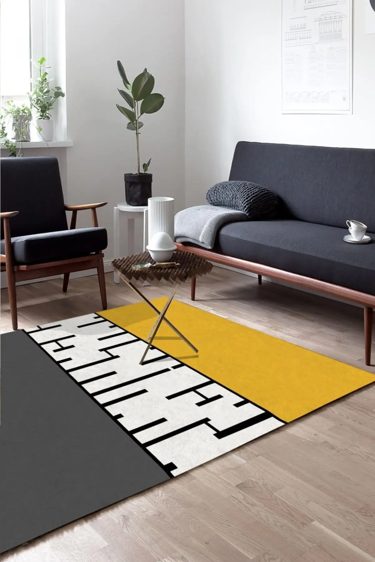 DOLBOVI gray yellow geometric Modern carpet M akinede washable non-slip Dot base-wly1076