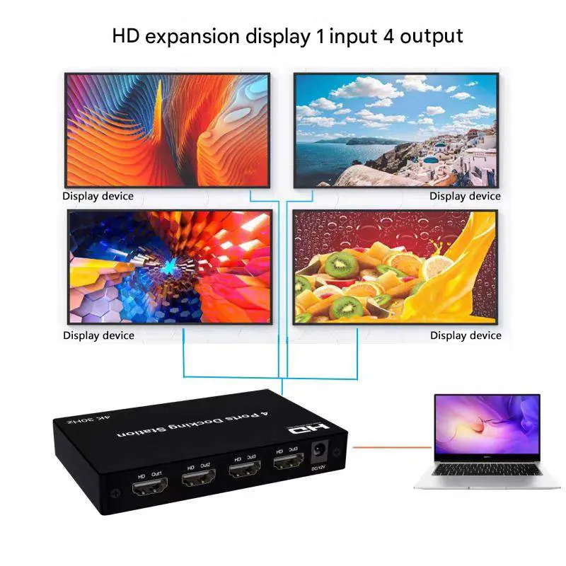 4-портовая док-станция Компьютер HDMI-совместимый расширитель экрана Разветвитель Сетевой передатчик 1 вход 4 выхода Разделенный дисплей 1X4