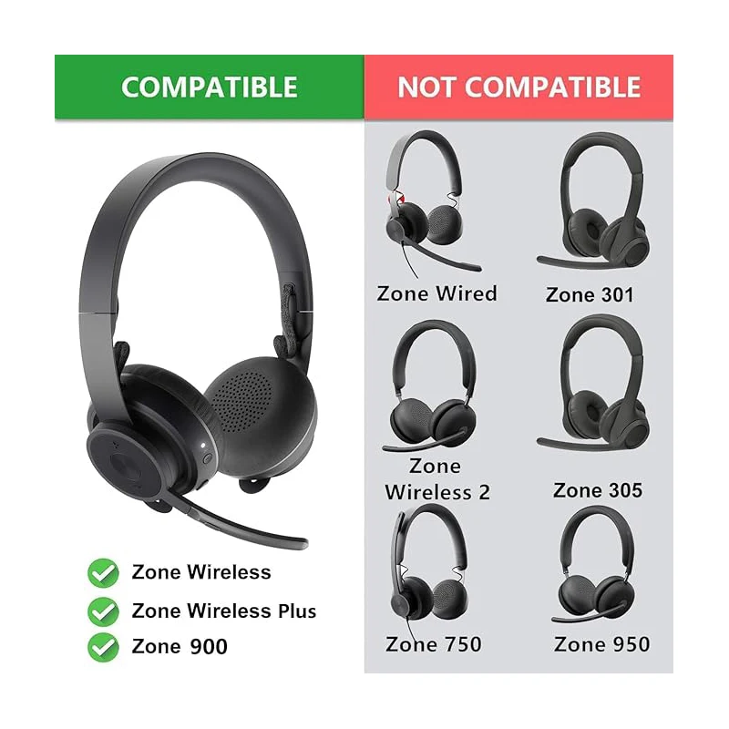Logitech Zone Wireless, Zone Wireless Plus, Zone 900 헤드폰용 교체용 이어 패드, 오리지널 블랙, 1쌍