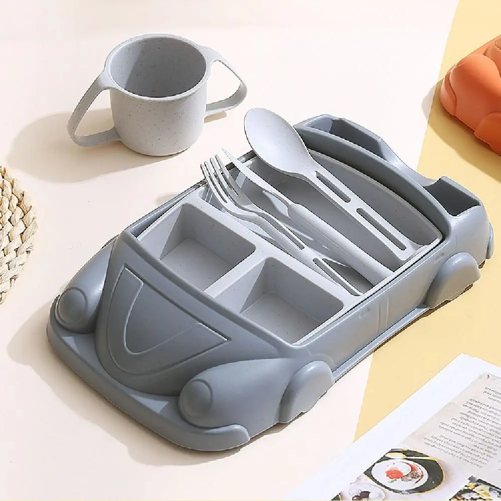 

Creative Car Shaped Dinner Plate Cartoon Detachable 's Lunch Plate Compartment Wheat Straw Children's Tableware Set Household