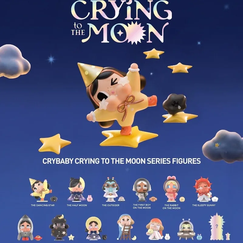 تماثيل صندوق أعمى من سلسلة POPMART CRYBABY's The Wandering Moon مع موضوع مساحة ألعاب عيد الميلاد المفاجئة ذات الطابع الفضائي