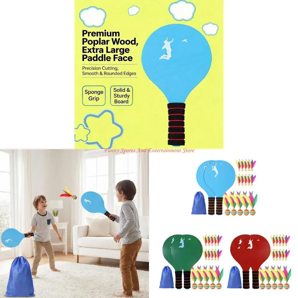 

C4DE Cricket Batminton Set For Kids with Comfortable Sponge Handles & Wooden Paddles