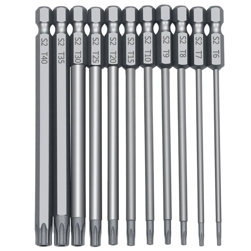 11/12pcs Hollow Plum Blossom Screwdriver Head 50mm 75mm 100mm Long S2 Hexagonal Handle Screwdriver Bit Electric Tool Drill Set