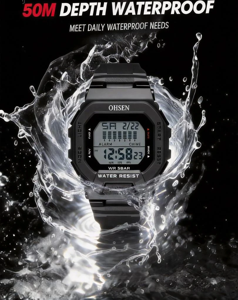 Fashion OHSEN Hombre Male Digital Watches 5ATM Dive Man Mens Sport White Wristwatches Hand Clocks Man Watch Reloj Masculino