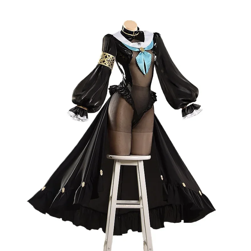 Sexy Nun Cosplay Blue Archive Mary Black Patent Leather Bodysuit Long Cape Anime Women Outfit For Private Photoshoot Halloween