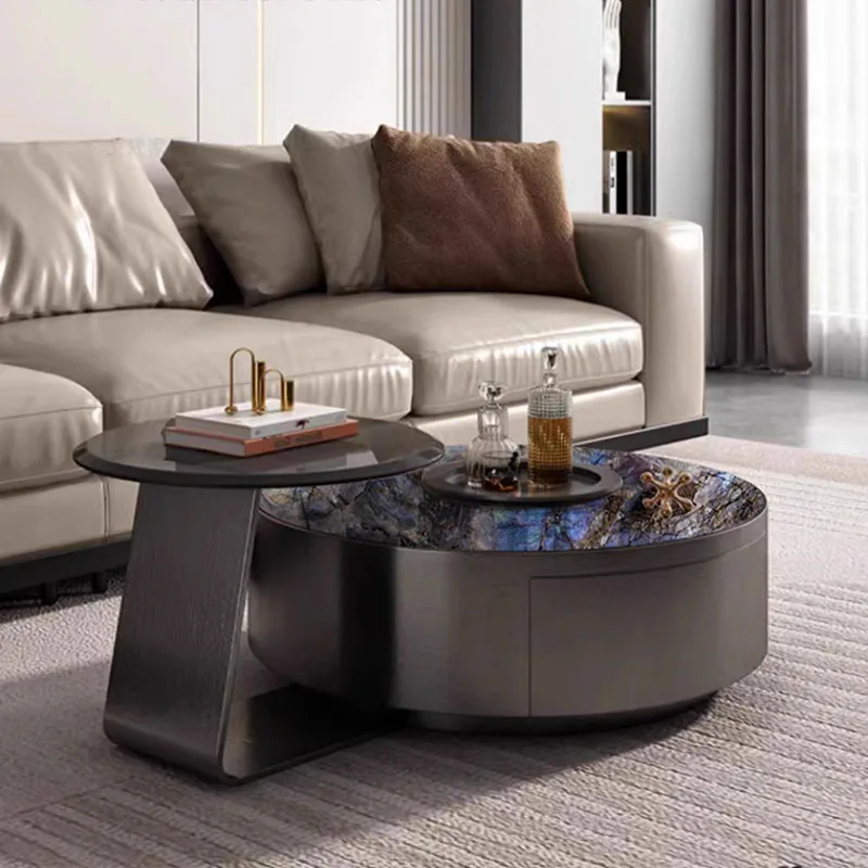 Glass Transparent Side Table Space Saving Unique Moving Small Round Coffee Table Service Mesa Auxiliar Living Room Furniture