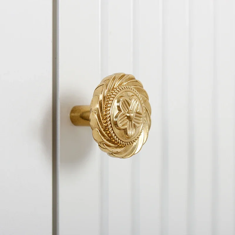 Retro Brass Furniture Handles 2Pcs Simple Round Wardrobe Door Cabinet Drawer Handle Single Hole Luxury Golden Handle Home Decor
