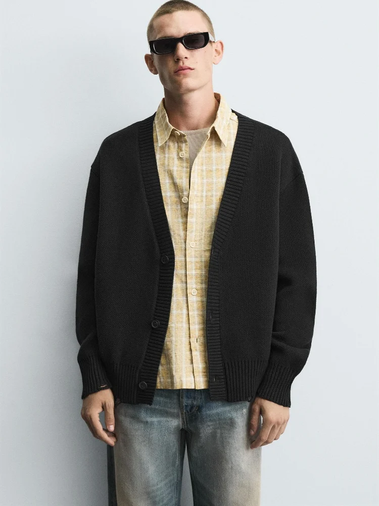 

Loose Long Sve V-Ne Knitted Cardigan Men's Casual Sle Regular Length Button Closure Warm Breathable Faion Outerwear