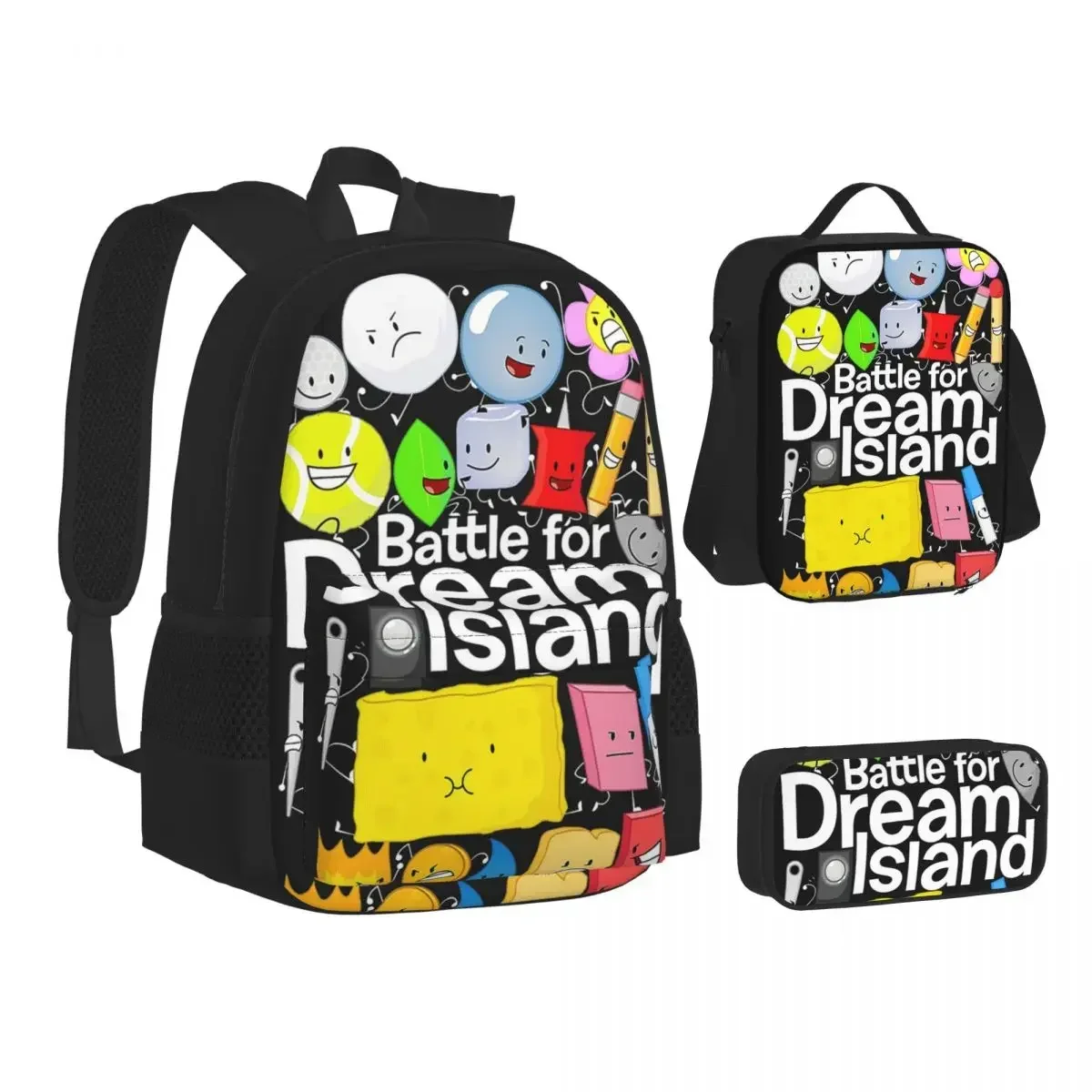 

BFDI Poster Backpacks Boys Girls Bookbag Students School Bags Cartoon Kids Rucksack Lunch Bag Pen Bag Three-Piece Set