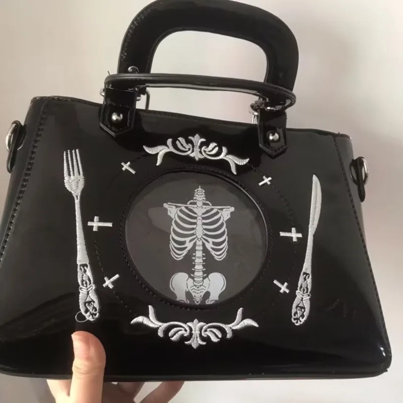 

Скелет Панк Y2K Темный Панк Сумка через плечо с диагональным крестом Gollum Market Съемный плечевой ремень Женские сумки Рюкзаки Новый