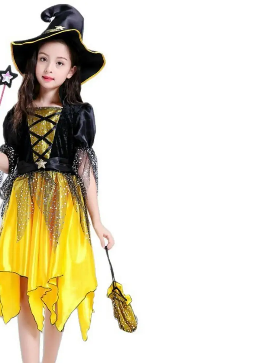 New 2025 Children's Cosplay loween Costume Anime Witch Role-plang Clothing PU Material Spring Season Ladies Faion